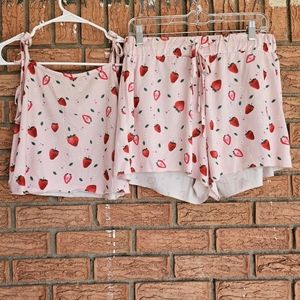 Strawberry print cami top and shorts sleepwear pajamas set